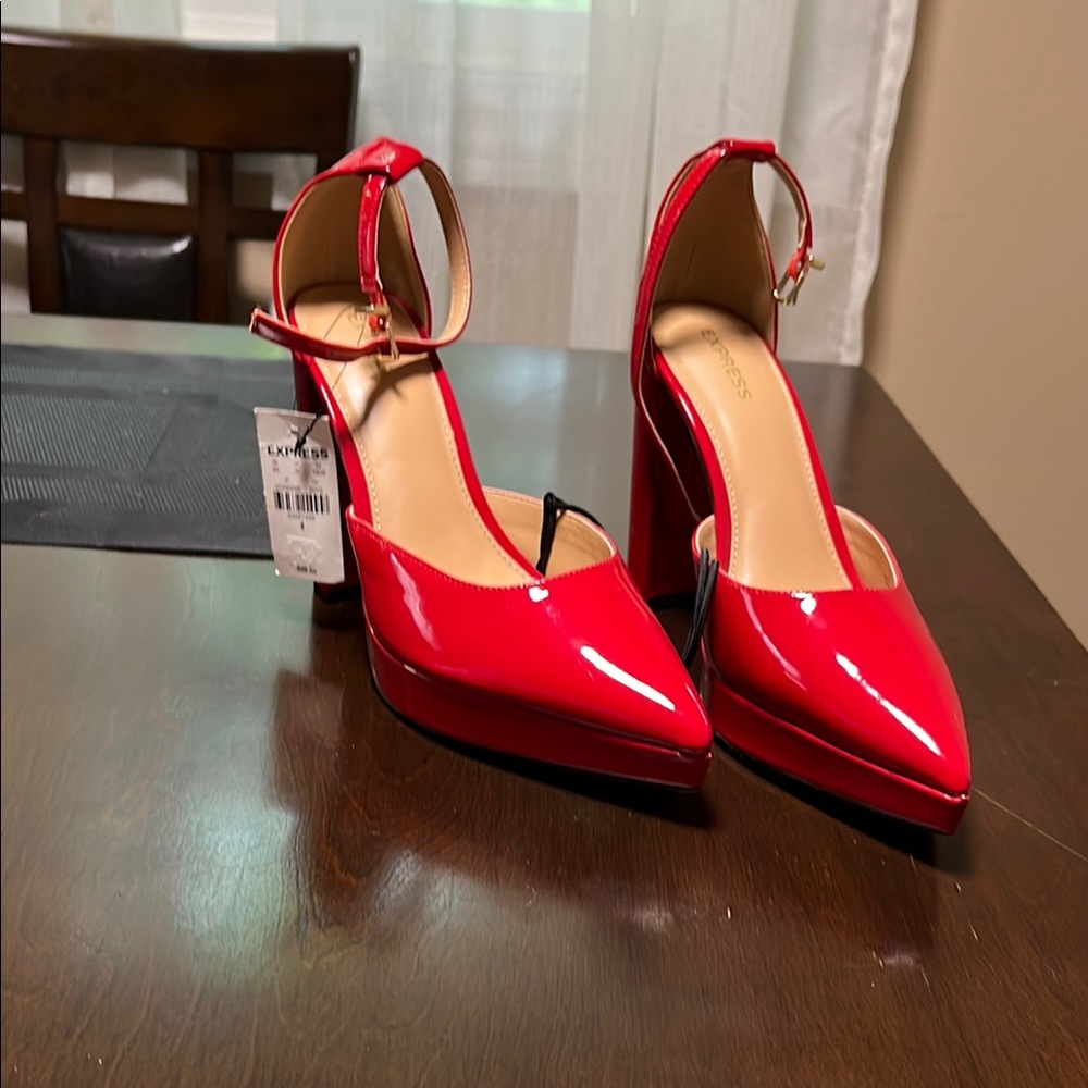 Express Red Stiletto Heels with Ankle Straps